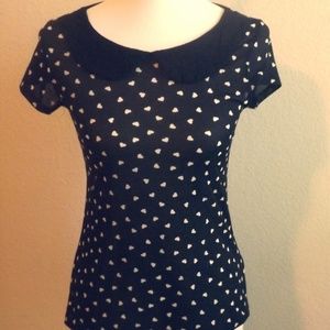 Sheer Black w White Heart Blouse